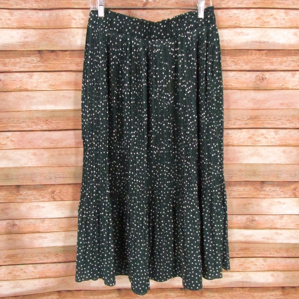 EXCELURA Forest Green/White Polka Dot Pleated Midi Skirt Women's XL